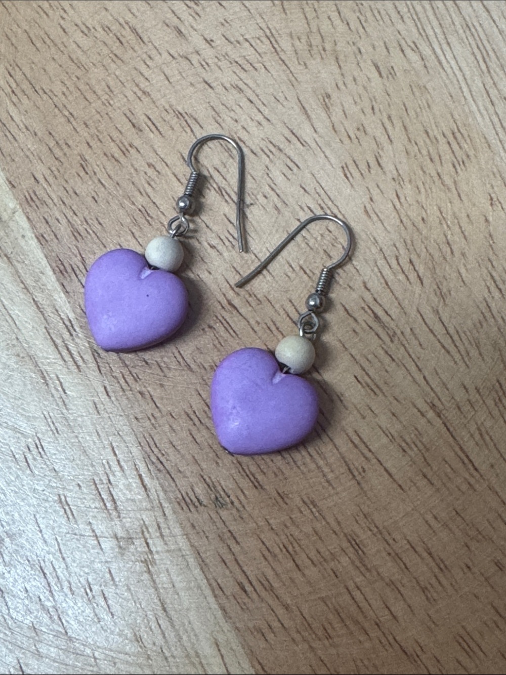 Vintage Purple Heart Drop Earrings - Unbranded